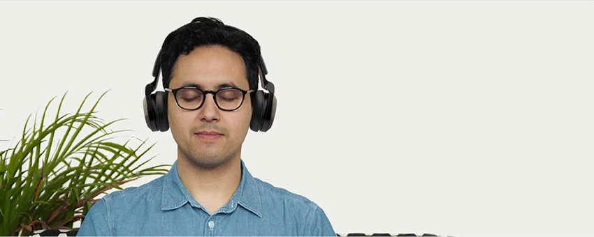 Man listening to music with headphones on